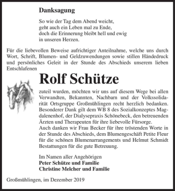 Traueranzeige von Rolf Schütze  von Magdeburger Volksstimme