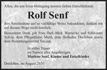 Traueranzeige von Rolf Senf  von Magdeburger Volksstimme