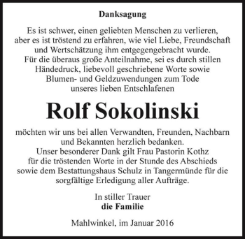 Traueranzeige von Rolf Sokolinski  von Magdeburger Volksstimme