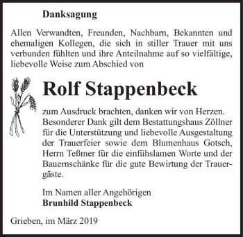 Traueranzeige von Rolf Stappenbeck  von Magdeburger Volksstimme