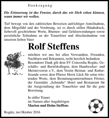 Traueranzeige von Rolf Steffens  von Magdeburger Volksstimme