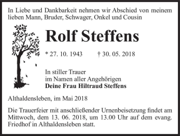 Traueranzeige von Rolf Steffens  von Magdeburger Volksstimme