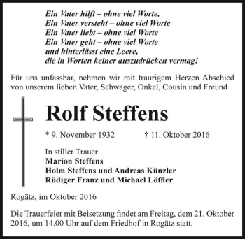 Traueranzeige von Rolf Steffens  von Magdeburger Volksstimme