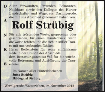 Traueranzeige von Rolf Strübig  von Magdeburger Volksstimme