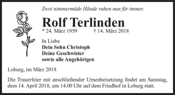 Traueranzeige von Rolf Terlinden  von Magdeburger Volksstimme