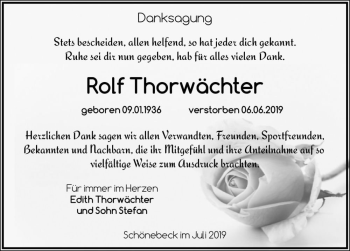 Traueranzeige von Rolf Thorwächter  von Magdeburger Volksstimme