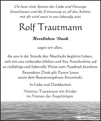 Traueranzeige von Rolf Trautmann  von Magdeburger Volksstimme