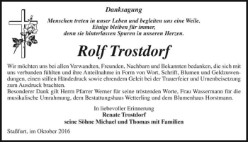 Traueranzeige von Rolf Trostdorf  von Magdeburger Volksstimme
