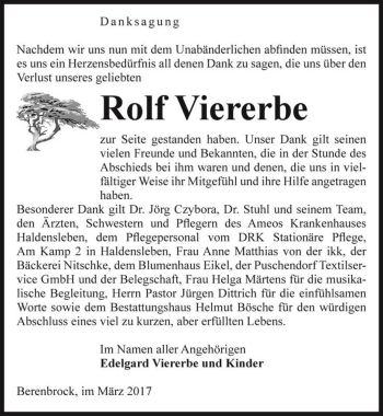 Traueranzeige von Rolf Viererbe  von Magdeburger Volksstimme