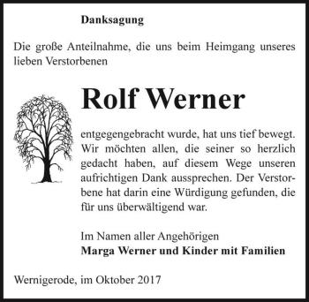 Traueranzeige von Rolf Werner  von Magdeburger Volksstimme