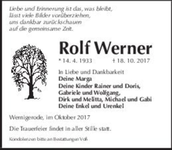 Traueranzeige von Rolf Werner  von Magdeburger Volksstimme
