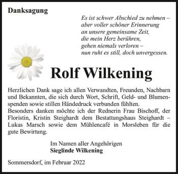 Traueranzeige von Rolf Wilkening  von Magdeburger Volksstimme