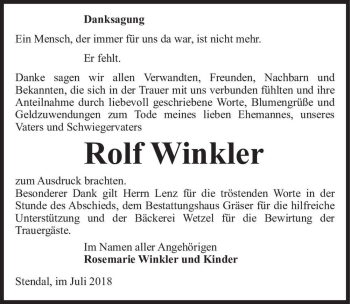Traueranzeige von Rolf Winkler  von Magdeburger Volksstimme