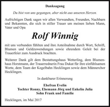 Traueranzeige von Rolf Winnig  von Magdeburger Volksstimme