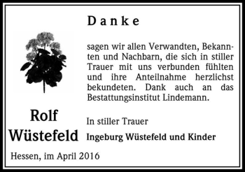 Traueranzeige von Rolf Wüstefeld  von Magdeburger Volksstimme