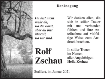 Traueranzeige von Rolf Zschau  von Magdeburger Volksstimme