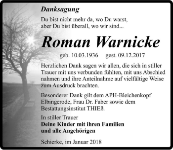Traueranzeige von Roman Warnicke  von Magdeburger Volksstimme