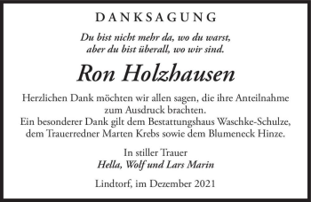 Traueranzeige von Ron Holzhausen  von Magdeburger Volksstimme