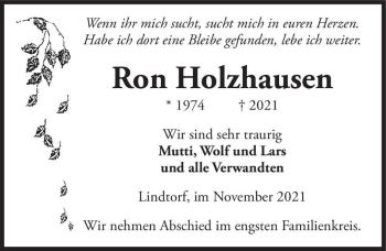 Traueranzeige von Ron Holzhausen  von Magdeburger Volksstimme