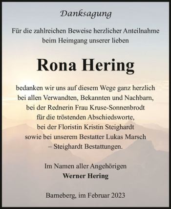 Traueranzeige von Rona Hering  von Magdeburger Volksstimme
