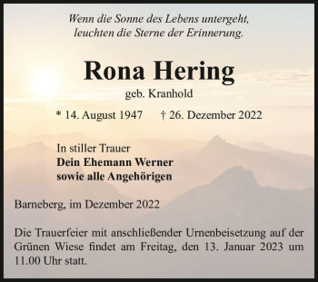 Traueranzeige von Rona Hering (geb. Kranhold)  von Magdeburger Volksstimme
