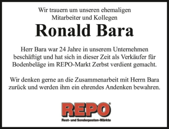 Traueranzeige von Ronald Bara  von Magdeburger Volksstimme