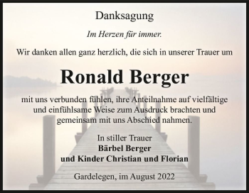 Traueranzeige von Ronald Berger  von Magdeburger Volksstimme