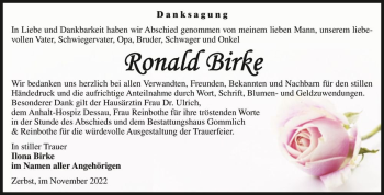 Traueranzeige von Ronald Birke  von Magdeburger Volksstimme