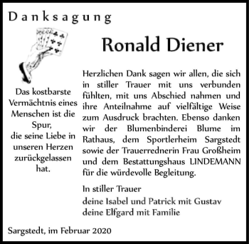 Traueranzeige von Ronald Diener  von Magdeburger Volksstimme