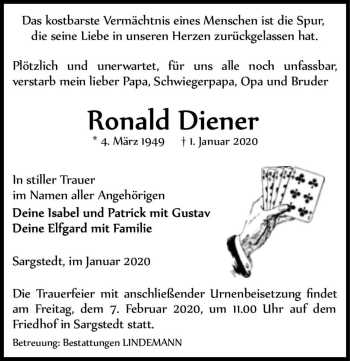 Traueranzeige von Ronald Diener  von Magdeburger Volksstimme