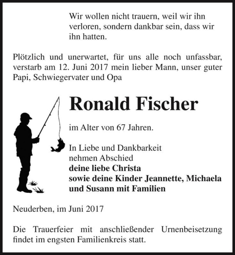  Traueranzeige für Ronald Fischer  vom 17.06.2017 aus Magdeburger Volksstimme