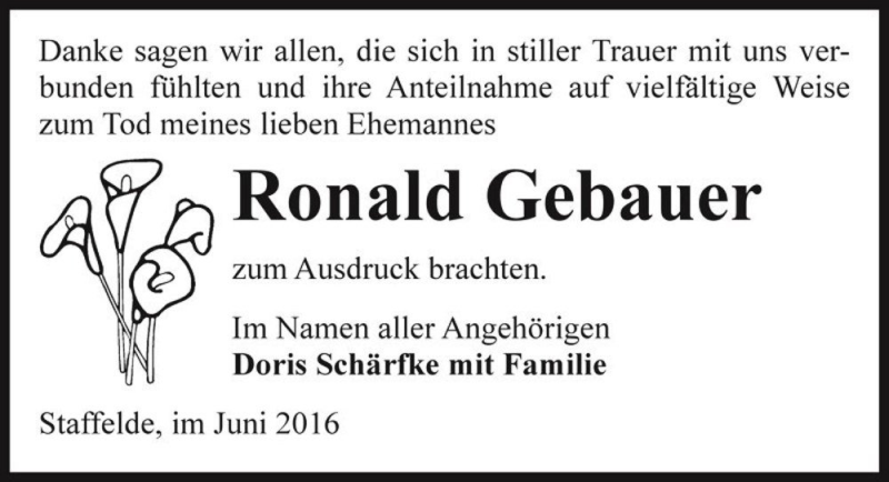  Traueranzeige für Ronald Gebauer  vom 24.06.2016 aus Magdeburger Volksstimme