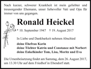 Traueranzeige von Ronald Heickel  von Magdeburger Volksstimme