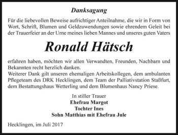 Traueranzeige von Ronald Hätsch  von Magdeburger Volksstimme