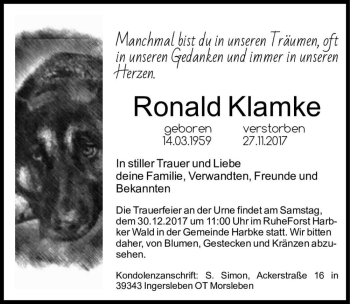 Traueranzeige von Ronald Klamke  von Magdeburger Volksstimme