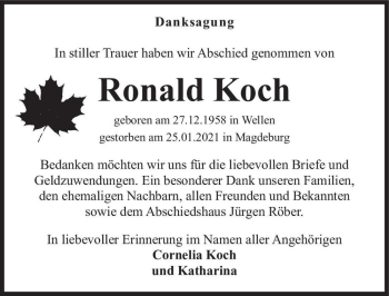 Traueranzeige von Ronald Koch  von Magdeburger Volksstimme