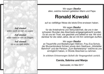 Traueranzeige von Ronald Kowski  von Magdeburger Volksstimme