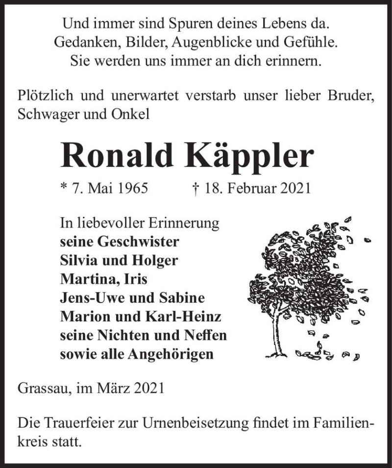  Traueranzeige für Ronald Käppler  vom 05.03.2021 aus Magdeburger Volksstimme