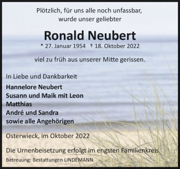 Traueranzeige von Ronald Neubert  von Magdeburger Volksstimme