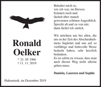 Traueranzeige von Ronald Oelker  von Magdeburger Volksstimme