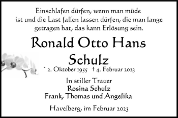 Traueranzeige von Ronald Otto Hans Schulz  von Magdeburger Volksstimme