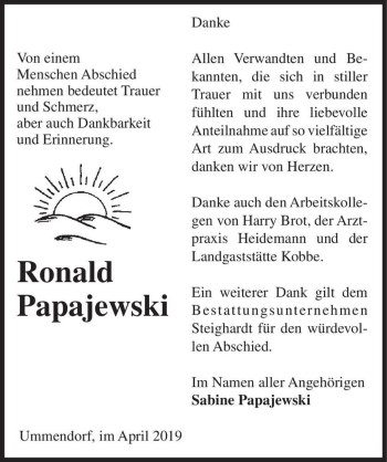 Traueranzeige von Ronald Papajewski  von Magdeburger Volksstimme