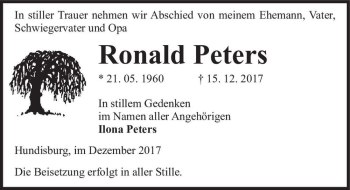Traueranzeige von Ronald Peters  von Magdeburger Volksstimme