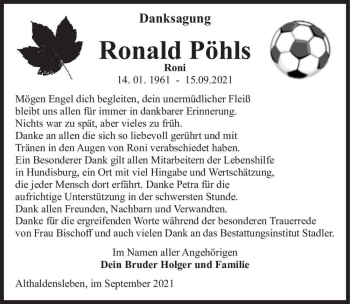 Traueranzeige von Ronald Pöhls 