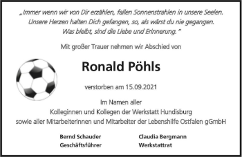 Traueranzeige von Ronald Pöhls  von Magdeburger Volksstimme