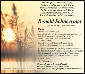 Traueranzeige von Ronald Schneevoigt  von Magdeburger Volksstimme