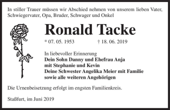 Traueranzeige von Ronald Tacke  von Magdeburger Volksstimme
