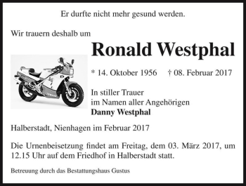 Traueranzeige von Ronald Westphal  von Magdeburger Volksstimme