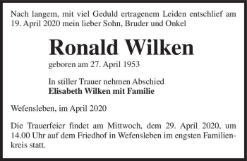 Traueranzeige von Ronald Wilken  von Magdeburger Volksstimme