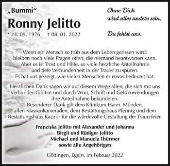 Traueranzeige von Ronny 